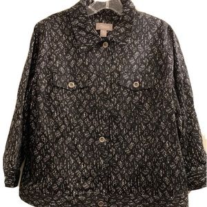 Chico’s 2 Crop Jacket 3/4 Sleeves, Black With White Women’s Size Large